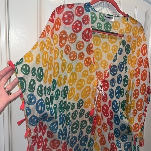 Cute smiley face rainbow lightweight poncho coverup one size boho hippie - Picture 3 of 16